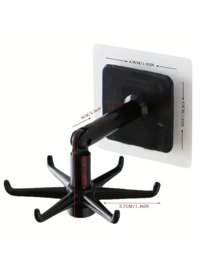 حامل حائط أسود 6 خطافات تصميم قابل للطي دوار 360 درجة للمطبخ الحمام المكتب - Image 3